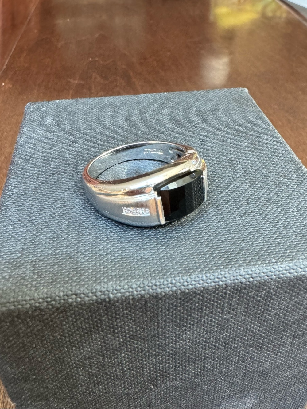 Men's Silver Ring with Black Stone Accent